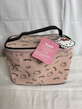 NEW Hello Kitty Sanrio Pink/Black Zip Top Handle Carry Case Make Up Travel NWT